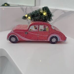 Anthropologie Red Holiday Car with Tree Decor led